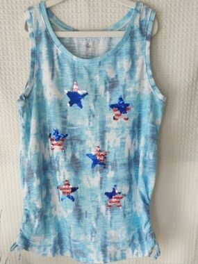 So Girls Light Blue Tie Dye 4th of July Sequins Stars Sleeveless Size XL(4/16)💰